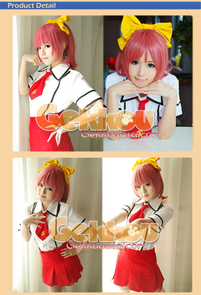 Baka and Test Summon the Beasts Cosplay Shimada Minami Red Ponytail Wig