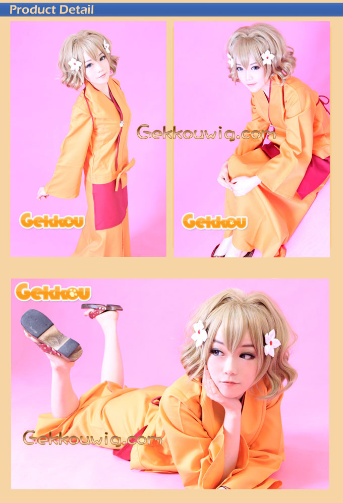 Hanasaku Iroha Cosplay Ohana Matsumae Gold Curly Wig
