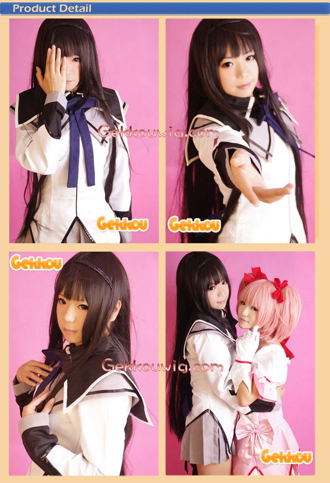 Puella Magi Madoka Magica Cosplay Homura Akemi Black Straight Wig